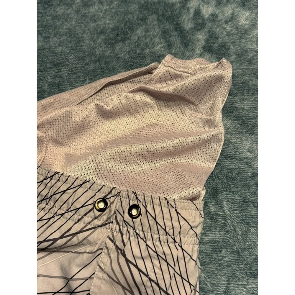 Nike Board Shorts Small Men Grey Geometric Grid Swoosh Mesh Lined Swim Trunks